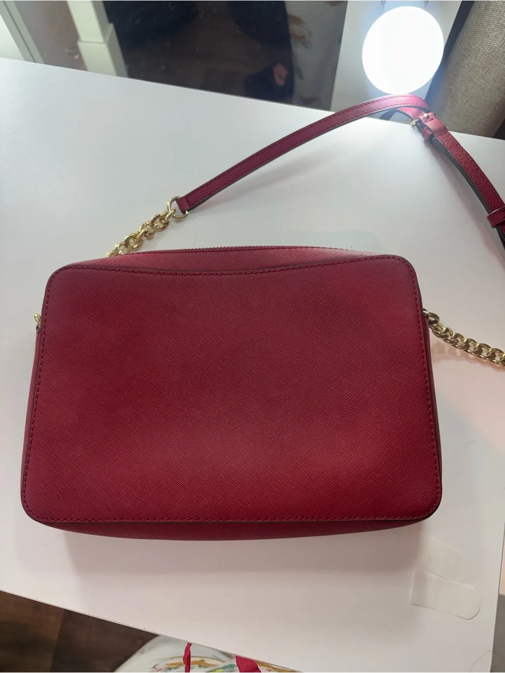 Michael Kors Red Saffiano Crossbody with Gold Chain - Picture 2 of 3